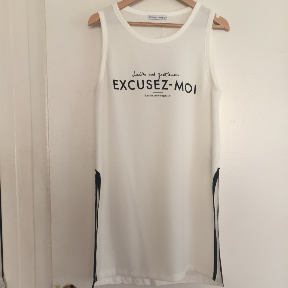 Zara Excusez moi graphic tunic tee tank s